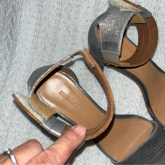 Sundance Leather Ankle Wrap Chunky Heeled Sandals - Picture 10 of 12